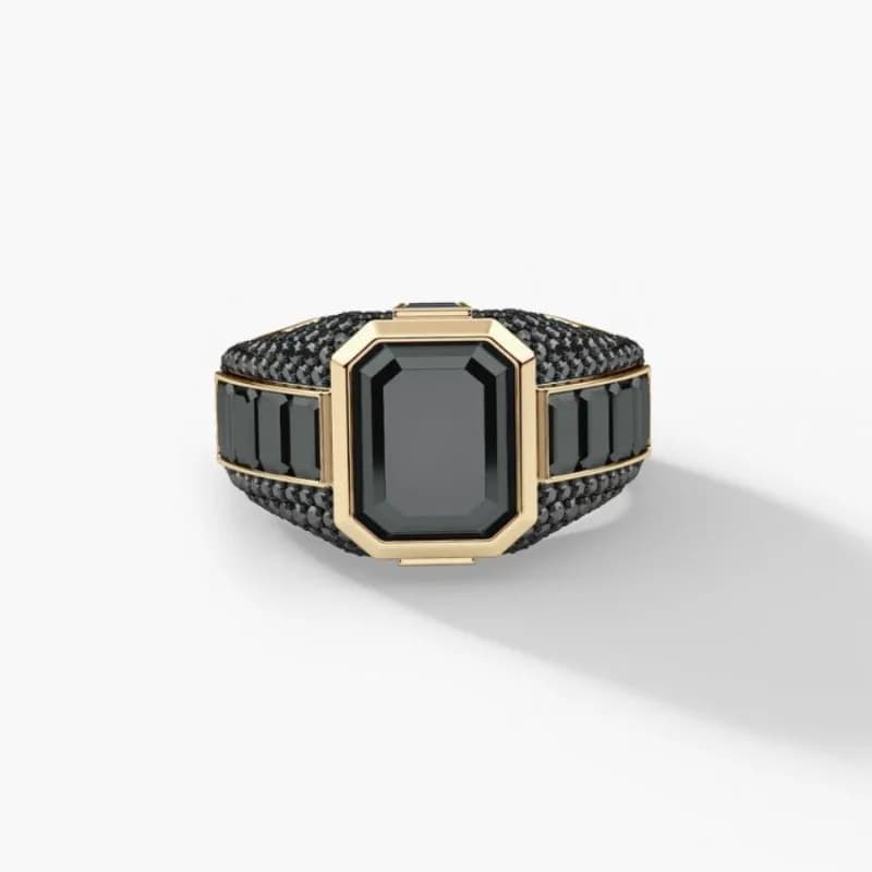 Huajie da uomo potente sensazione nero quadrato zircone intarsio anelli luce di lusso color oro temperamento unico per uomo gioielli marea
