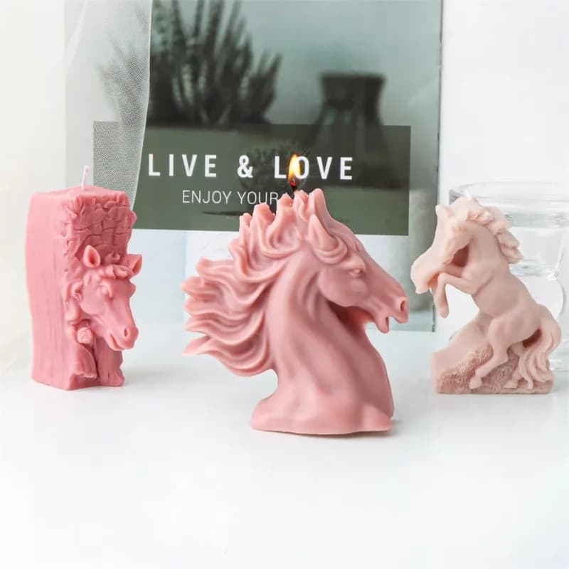 Stampo in Silicone per Candele a Forma di Totem Equino Fai-da-Te, Stampo 3D per Cavallo in Corsa, per Aromaterapia, Gesso e Cemento