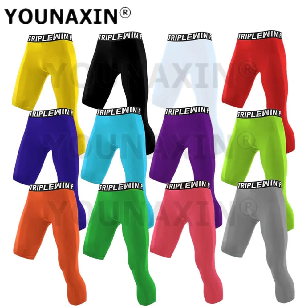 Strato base da uomo Running Sport attillati Leggings corti con una gamba Basket Calcio Calcio Esercizio fitness Pantaloni 3/4 SML XL 2XL