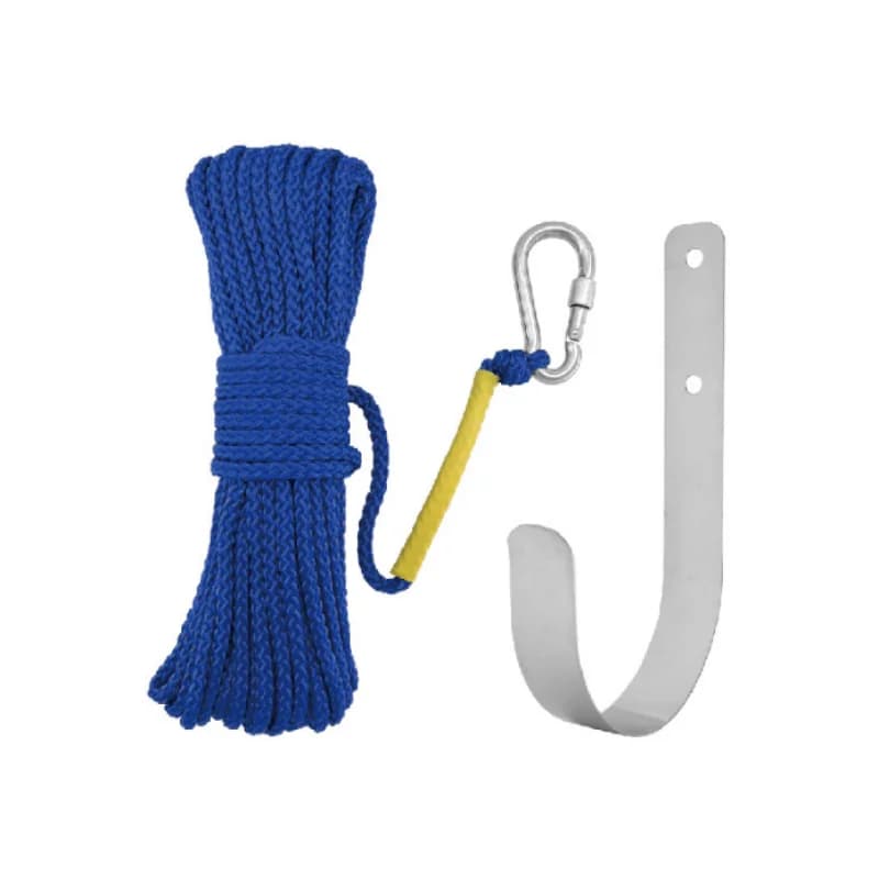 ISURE MARINE Boat Lifebuoy Bracket Set Double Woven Nylon Rope Set ,Nylon Rope + Spring Hook + Pontoon Hook (Orange/Blue/White)