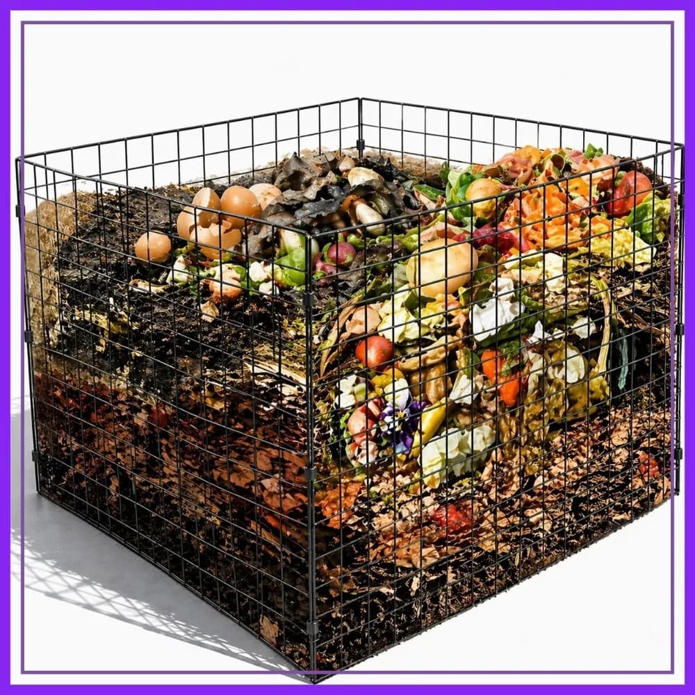 Contenitore per Compostaggio da Esterno, 36x36x28 Pollici, Cestino Quadrato in Rete Metallica Nera per Foglie e Rifiuti da Giardino