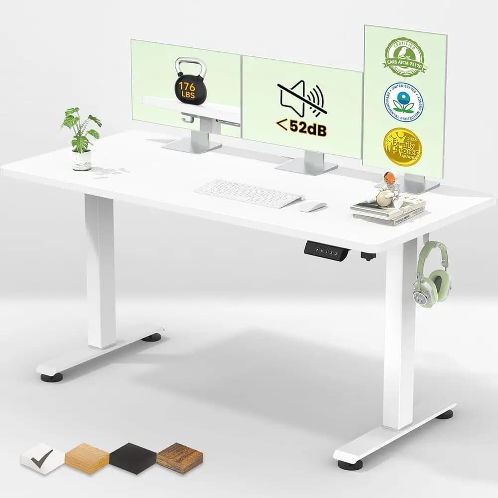 Scrivania Elettrica Regolabile in Altezza in Legno Bianco 55 Pollici per Ufficio Domestico, Studio e Gaming
