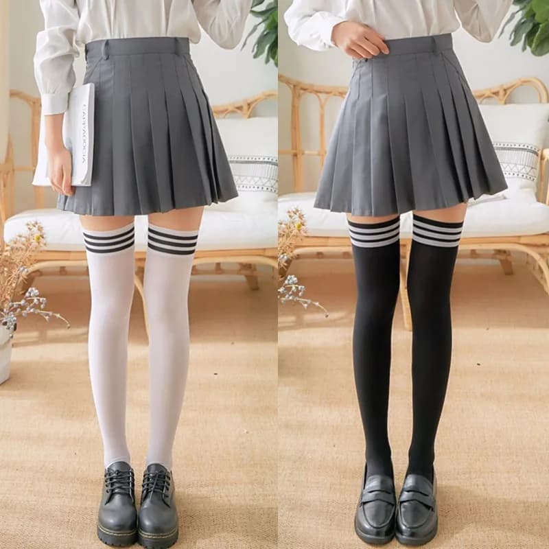 Lolita Monocolore for Women and Girls, Calze Nere e Bianche Carine Sopra il Ginocchio, Calze Cosplay Sexy in Nylon