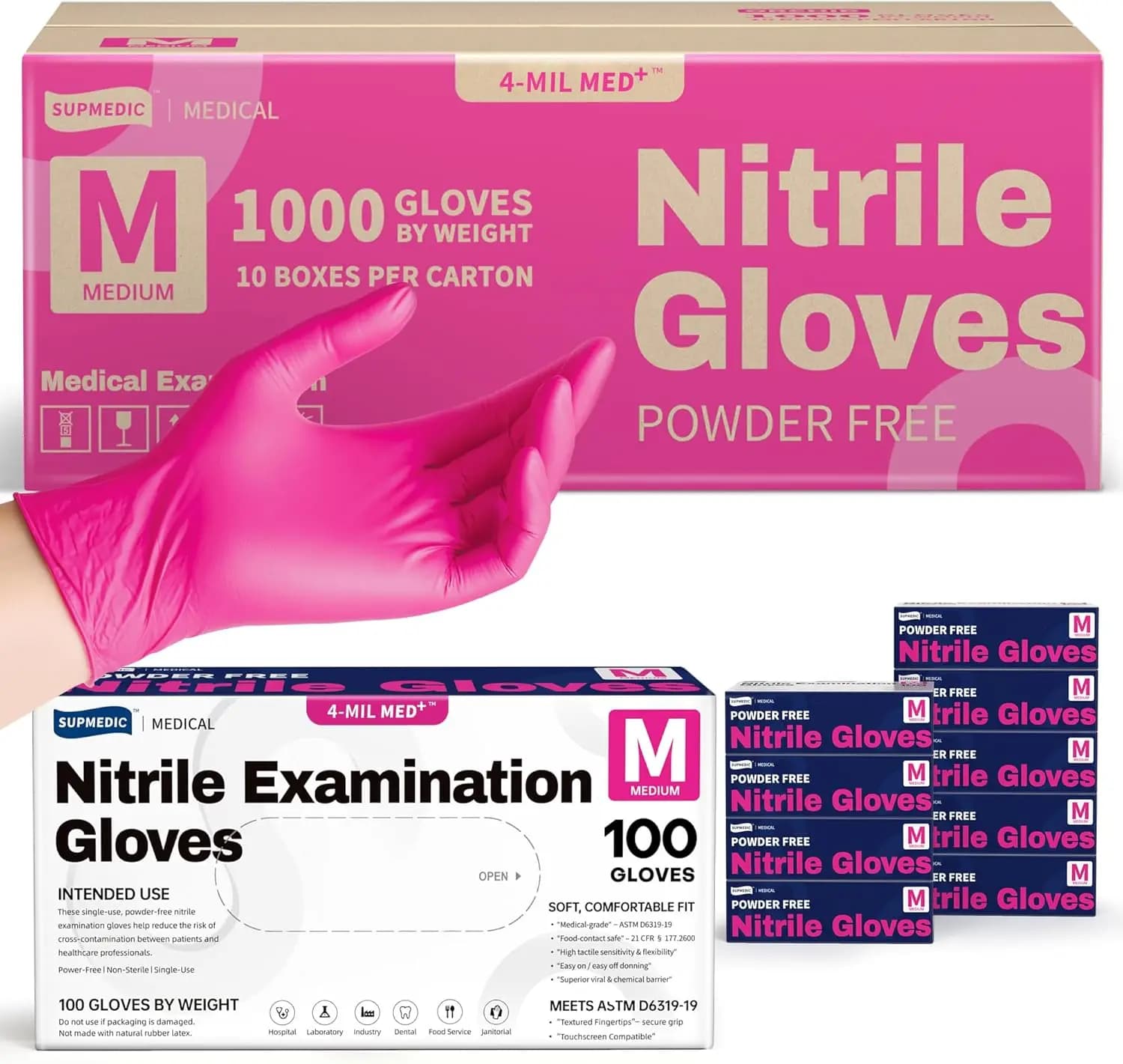 Guanti Monouso in Nitrile 4 Mil 1000 Pezzi Senza Polvere Senza Lattice per Preparazione Alimenti e Pulizie, Rosa Orchidea