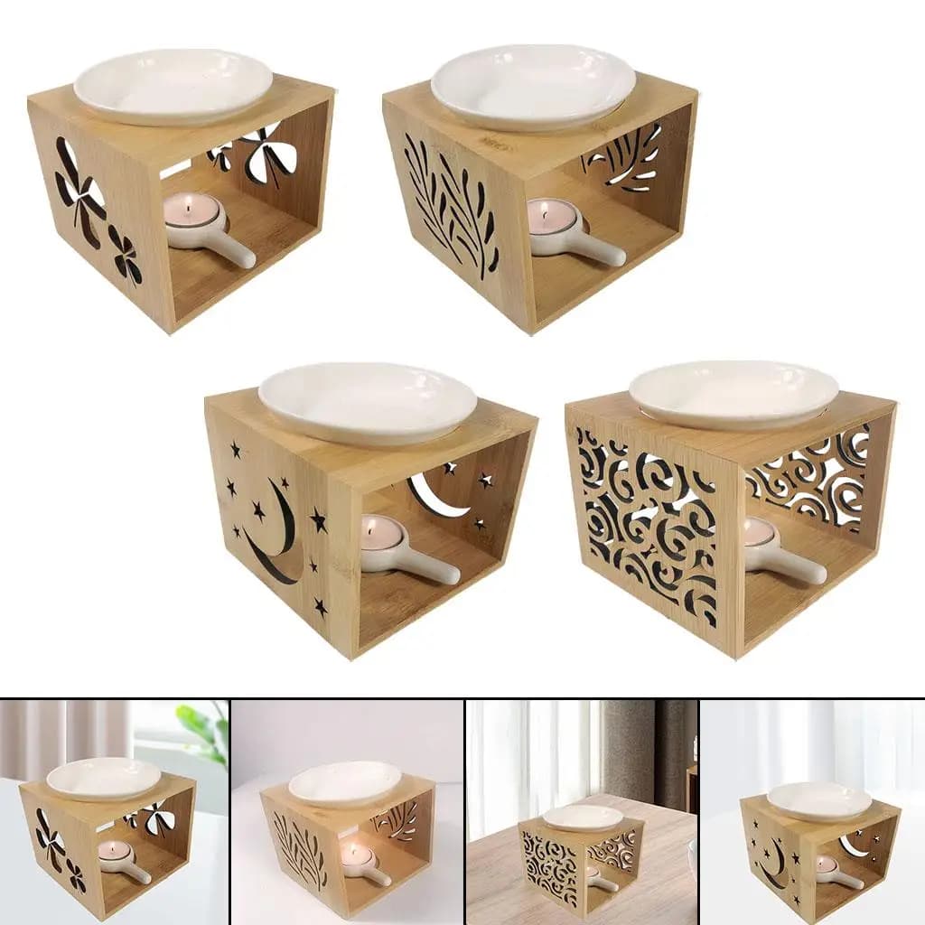 Diffusore di Oli Essenziali in Legno, Portacandele Floreale Cavo, Scaldacandele, Decorazione per Casa, Soggiorno e Spa