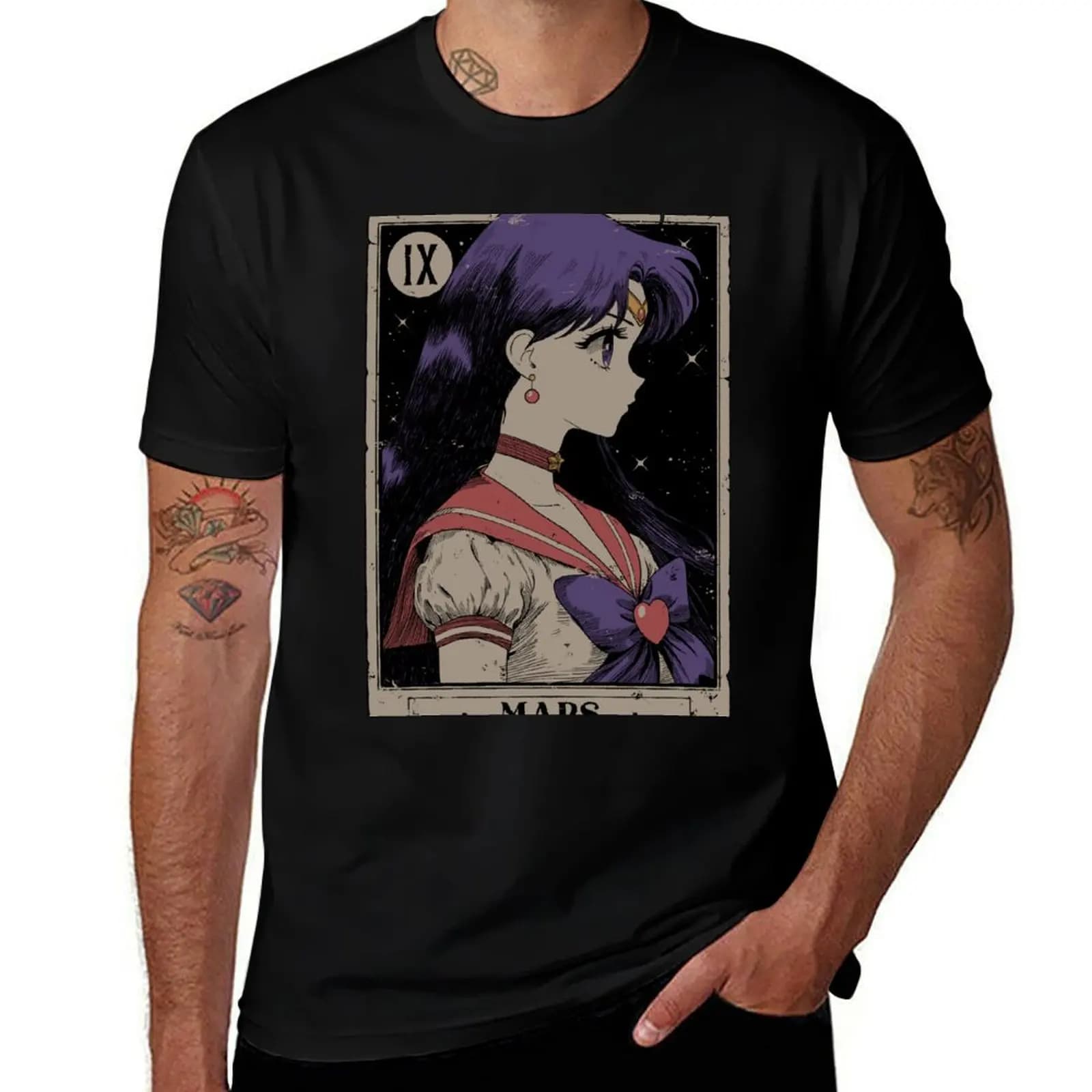 T-shirt Mars Tarot Card T-shirt divertente maglietta grafica camicie firmate camicie magliette grafiche fruit of the loom magliette da uomo