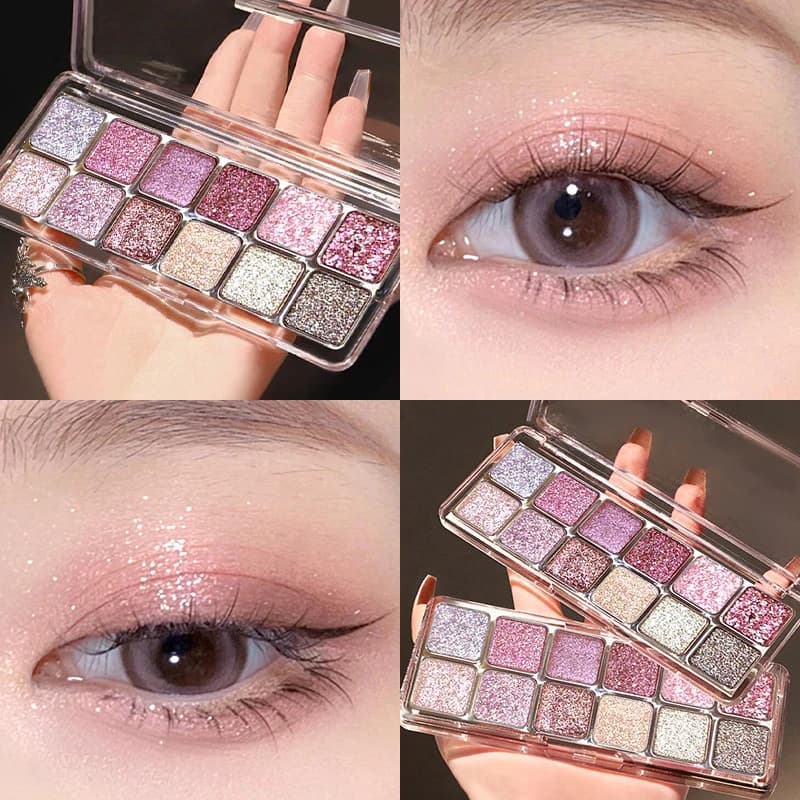Piatto per ombretto a 12 colori Ombretto perlato opaco Ragazza Principiante Trucco Duraturo Vassoio per ombretto con pigmenti glitter rosa nudo impermeabile