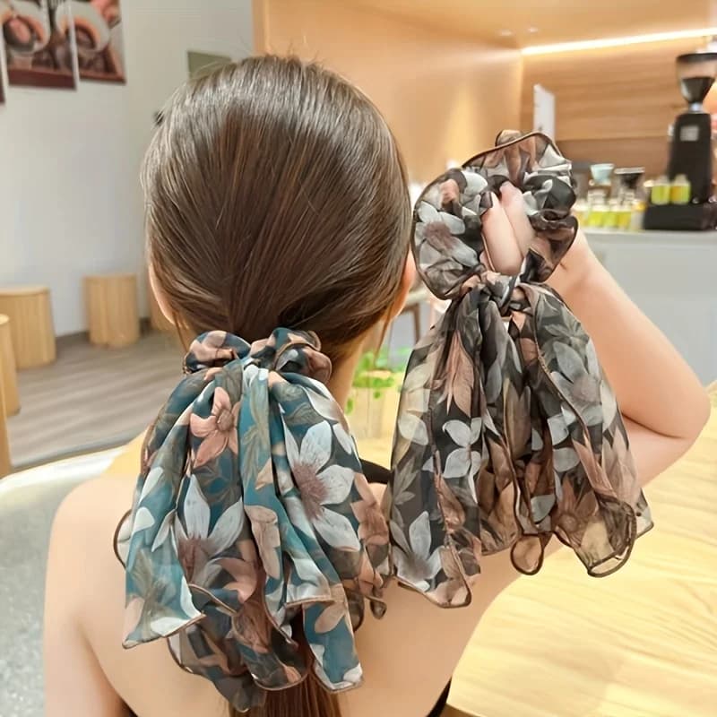 Set di Fascia per Capelli in Chiffon Francese con Fiocco e Fermaglio per Coda di Cavallo in Velluto, Accessori per Capelli in Pizzo Floreale Vintage per Matrimoni e Uso Quotidiano, Regalo Elegante