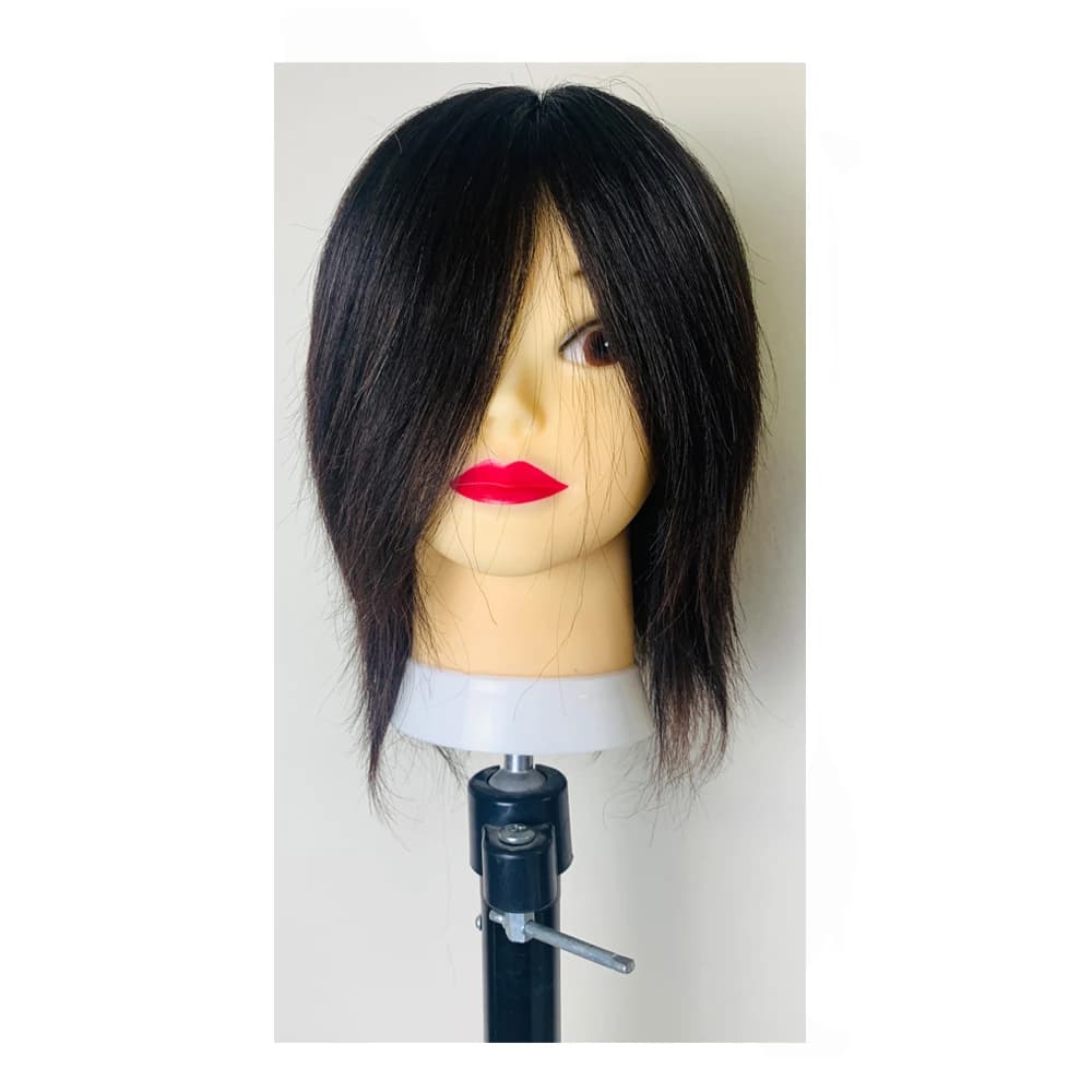 Testa di manichino per capelli corti neri Bambola da allenamento per capelli umani veri per manichino cosmetolo per lo styling dei capelli