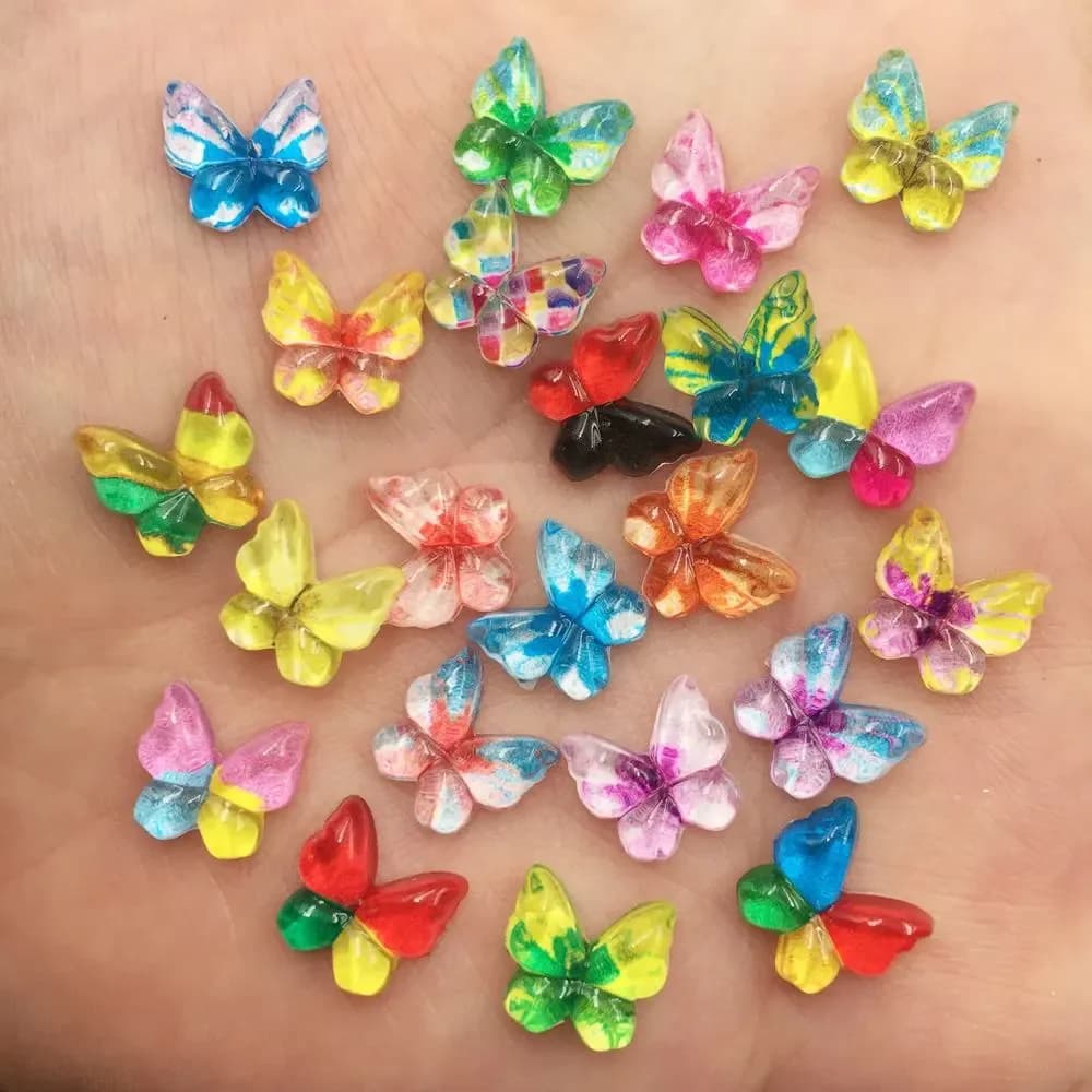 Resina glitter colorata 10mm Kawaii Mini farfalla con retro piatto strass figurine nail art orecchini accessori fai da te scrapbook artigianale