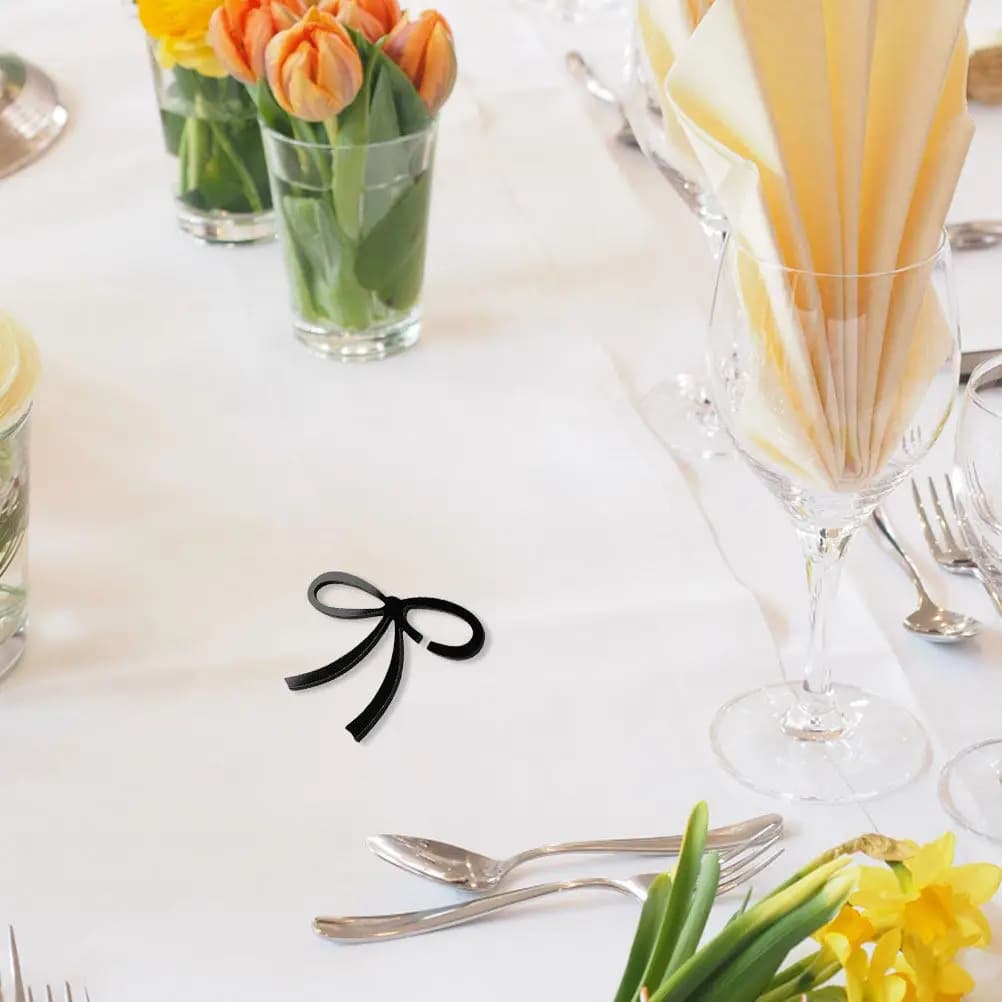25 Pezzi Segnaposto Neri a Forma di Fiocco in Acrilico per Bicchieri da Vino, Riutilizzabili, Eleganti Decorazioni per Feste, Compleanni, Matrimoni, Cocktail