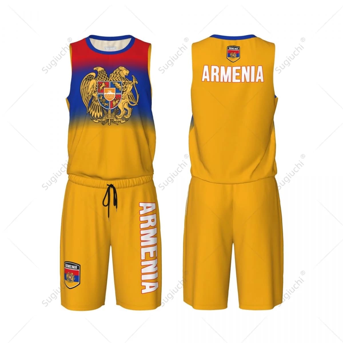 Set di maglie da basket con bandiera dell'Armenia per uomo, maglia e pantaloni in rete, senza maniche, esclusivo, personalizzabile con nome e numero, unisex