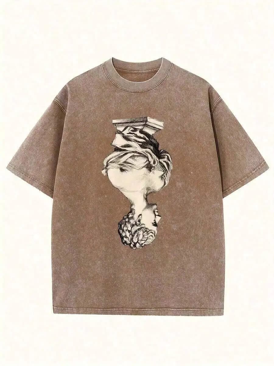 Oversized Washed Cotton Drop Shoulder T-Shirt Loose Streetwear Tee Solid Color