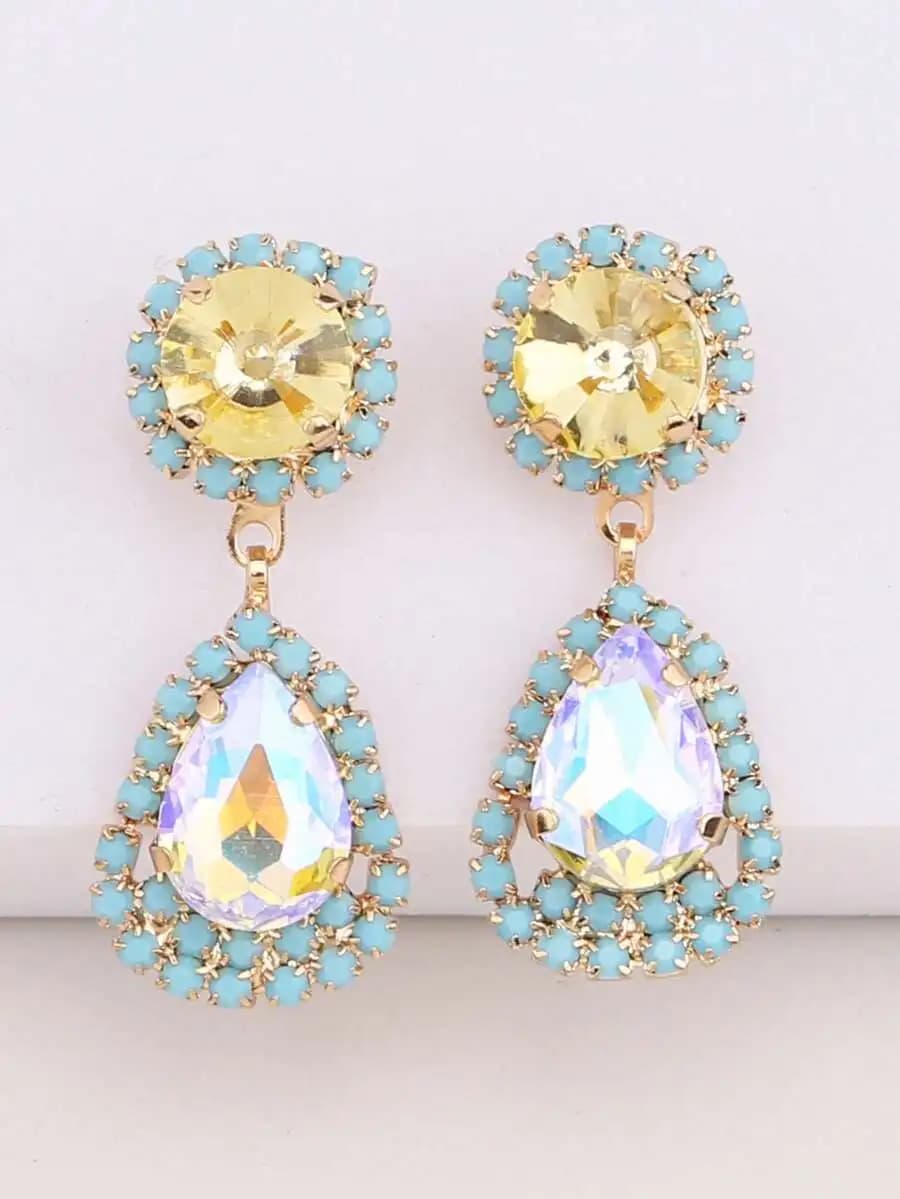 Eleganti Orecchini Pendenti con Accenti di Strass Blu, Ciondolo a Goccia, Accessorio per Uso Quotidiano e Feste