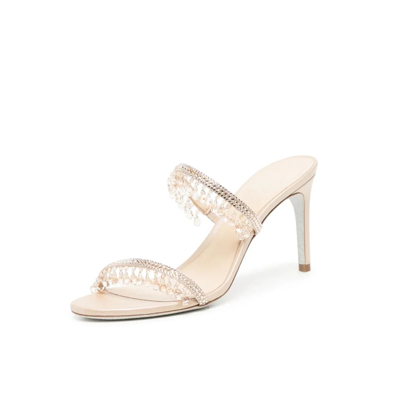 Sandali in raso da donna tacco alto stiletto punta tonda slip on strass muli di cristallo abito da sposa da sposa tacchi da donna