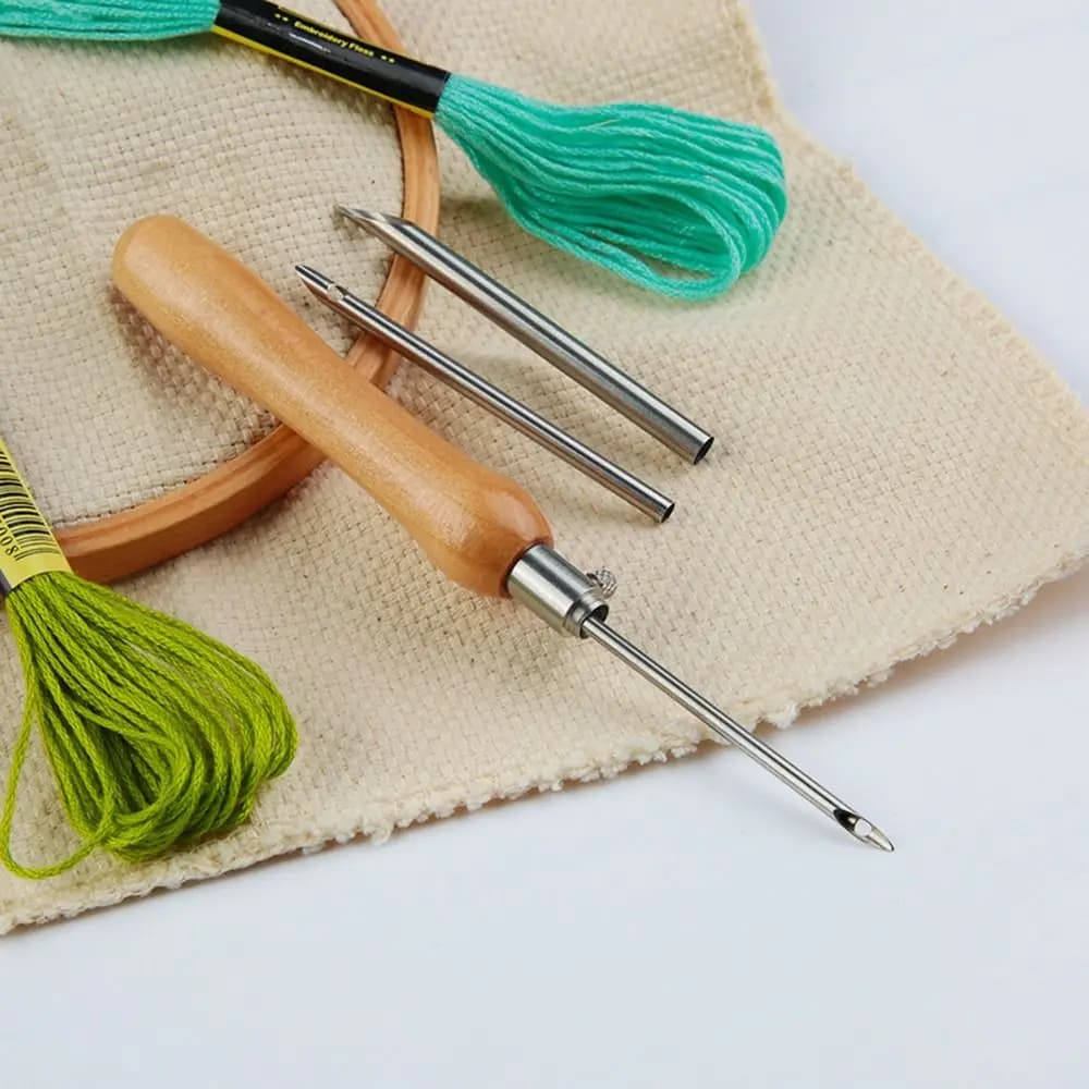 5Pcs 2.5mm/3.5mm/5mm Punch Needle Set Adjustable DIY Punch Stitching Kit Embroidery Craft Wooden Handle Cross Stitch Needles