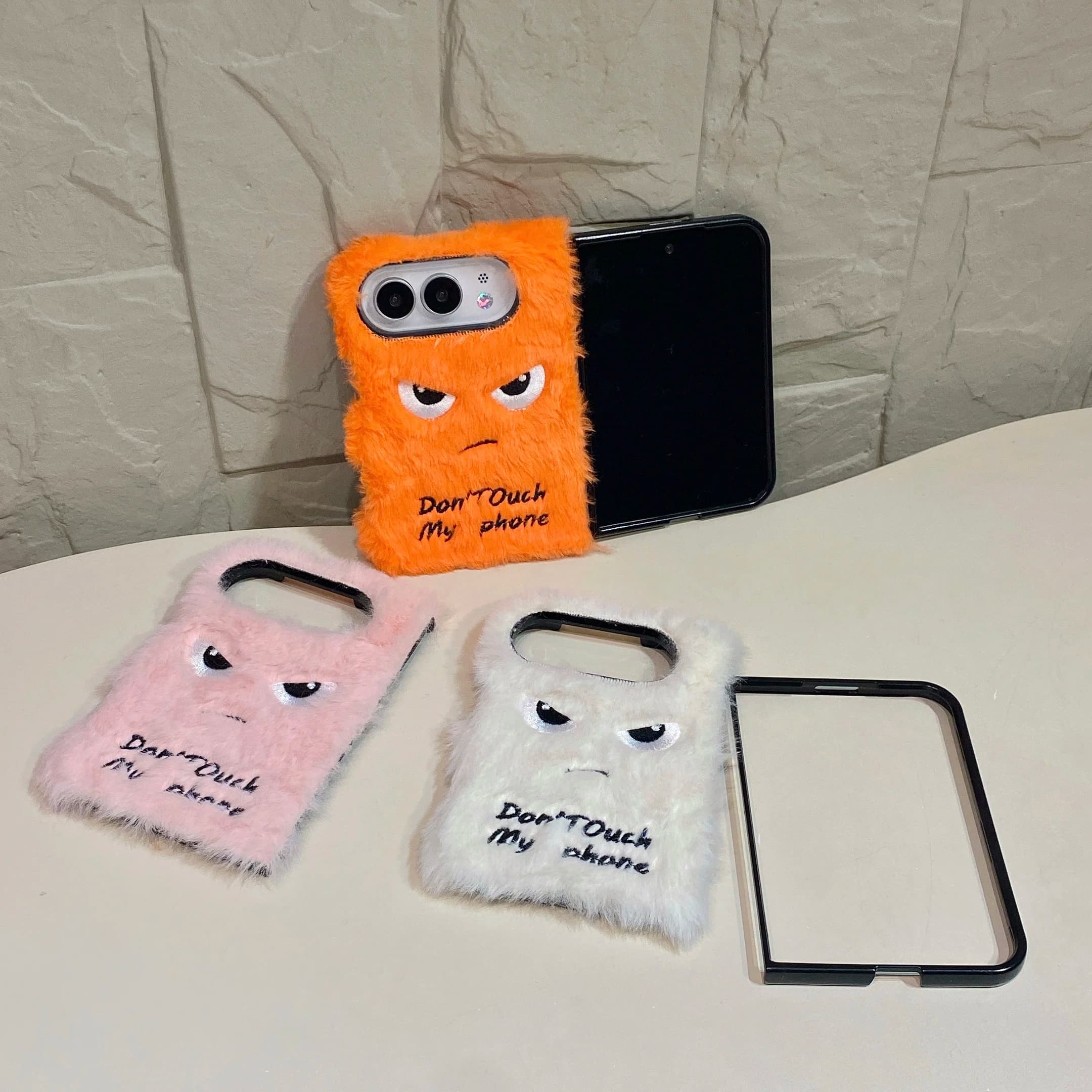 Cartoon Angry Face Expression Fluffy Plush Phone Case For iPhone 18 Ultra Air 12 14 13 15 16 17 Pro Max Bracket Shockproof Cover