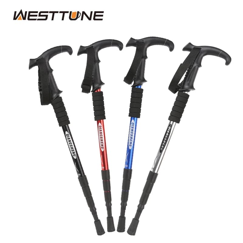 Outdoor Foldable Trek Stick Portable Trekking Stick 4 Sections Light Trekking Stick for Camping Climbing
