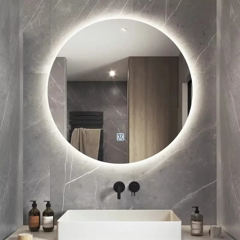 Modern Round Smart Mirror with LED Lighting for Bathroom Illuminated Hotel Toilet Mirror for Apartment Feature Touch Switch
