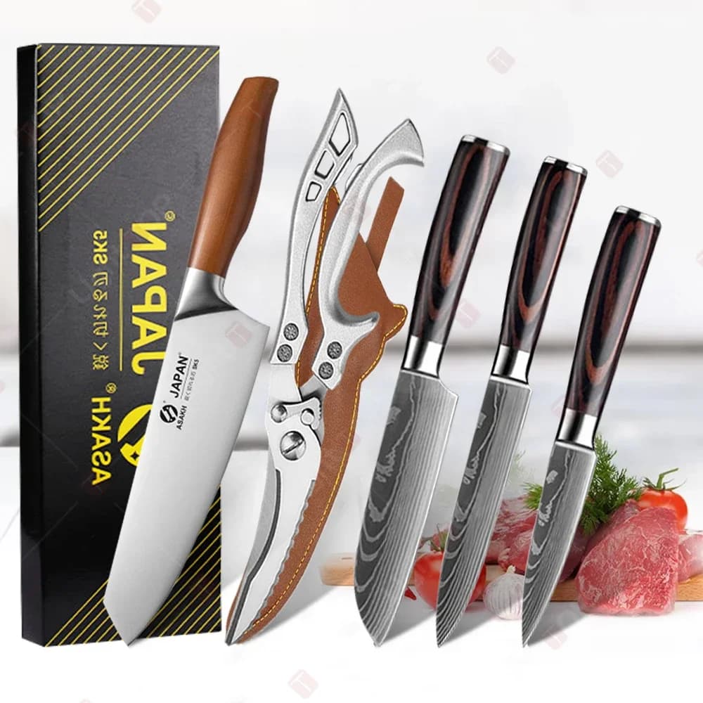 Stainless Steel Kitchen Knife Set Professional Japanese Chef Knife Fruit Slicing Knife Santoku Laser Kitchen Knife Damascus