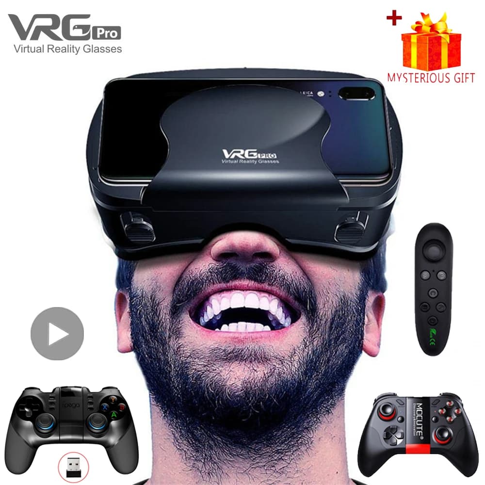 VRG Pro Virtual Reality VR Glasses Headphone Devices Viar 3D Helmet Glasses Smart Lenses for Smartphone Mobile Games Set
