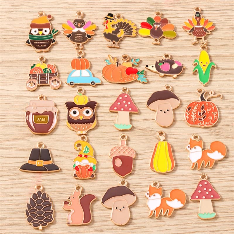 10pcs Mix Thanksgiving Day Charms Enamel Food Corn Turkey Charms Pendants for Jewelry Making Necklaces Earrings DIY Craft Supply