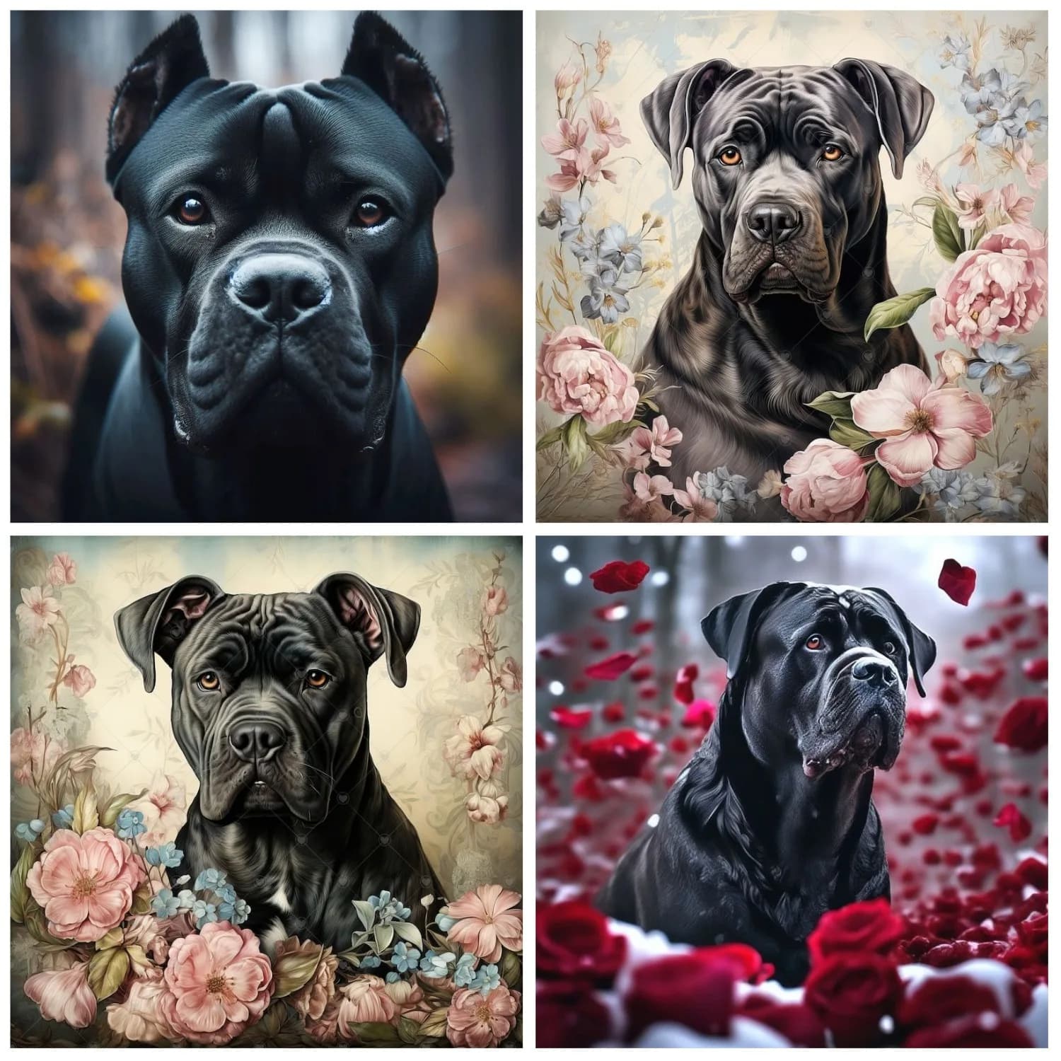 Frameless DIY Diamond Painting Pet Dog And Flowers Cute Cane Corso Dog Full Round Drill Embroidery Cross-stitch Room Home Decor Mosaic Painting Suitable for Beginners