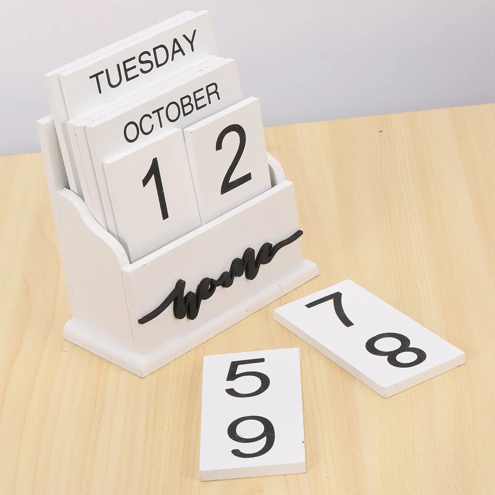 Calendario da Scrivania in Legno a Conchiglia, Calendario Permanente con Visualizzazione di Settimana, Mese e Data, Decorazione per Casa e Ufficio