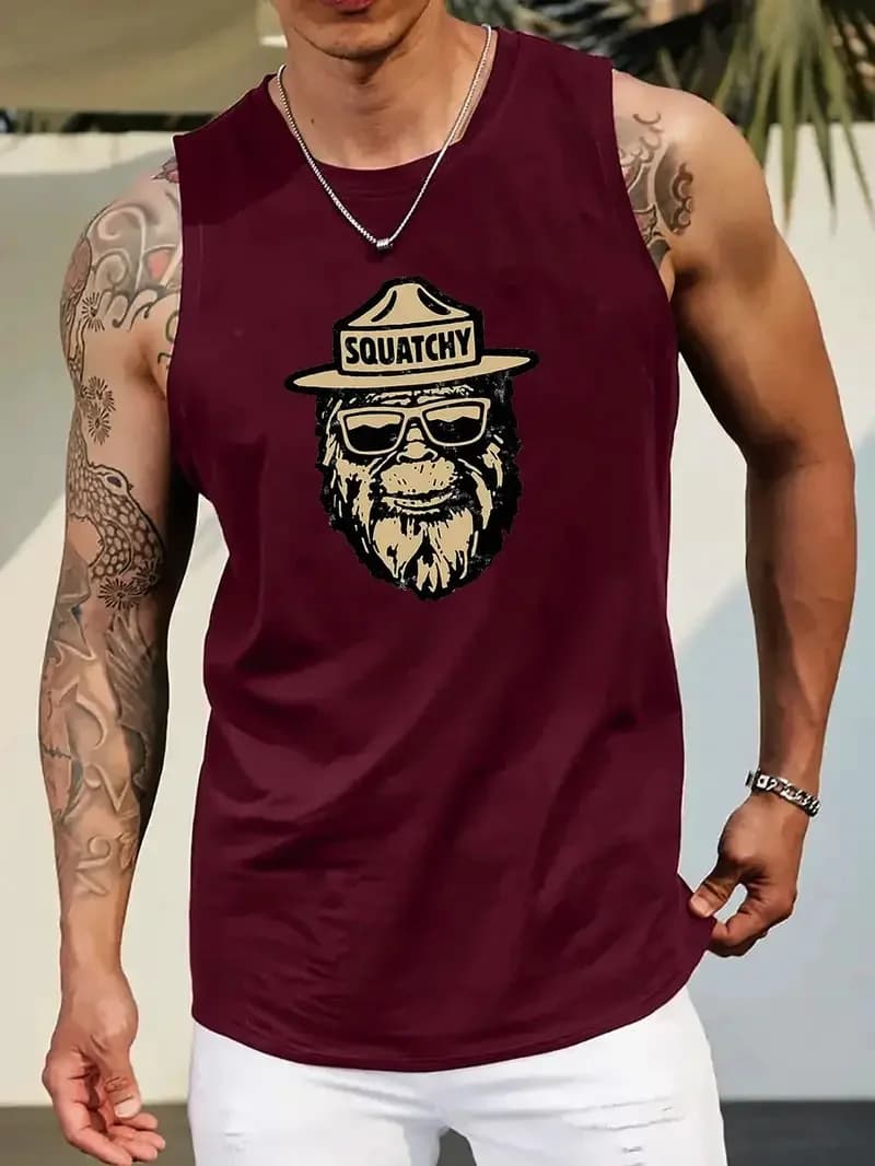 Retro Men's 3D Printed Sleeveless Fitness Sports Vest Summer New Fun Old Man Printed Round Neck Sleeveless Breathable Vest S-5XL