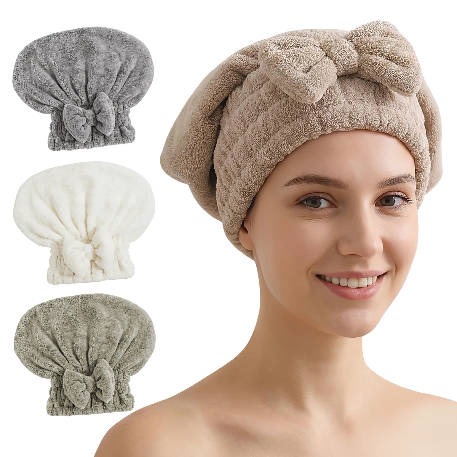 BATHLUX Turbante Asciugacapelli in Microfibra, Cappello da Doccia con Fiocco Carino, Morbido e Assorbente, Asciugamano per Capelli da Donna