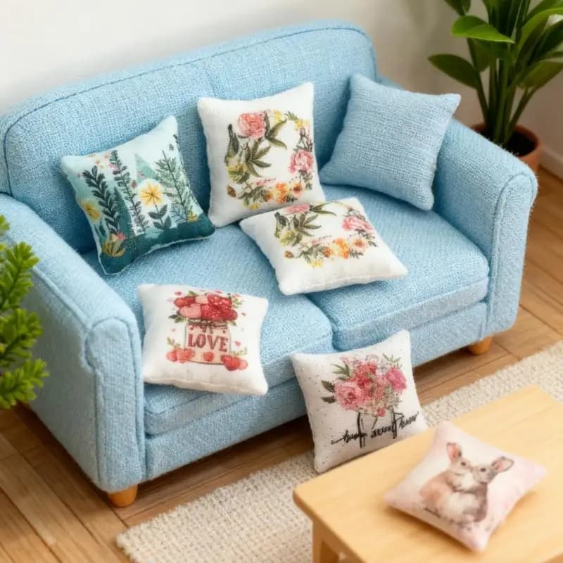 Craft Miniature 2Pcs Dollhouse Decor with BJD Sofa Scene Bedroom & Easter Pillow