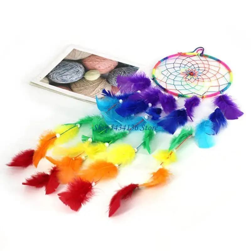 H7ED Dream Catcher Colorful Dreamcatchers Handmade Rainbow Traditional Hangin