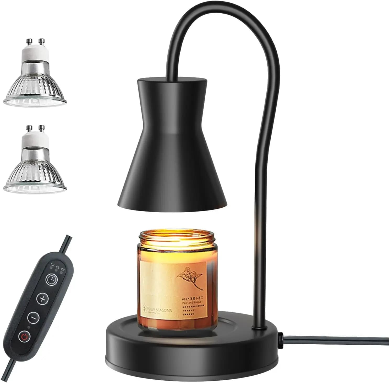 Lampada Scaldacandele Vintage con Timer e Dimmer, Altezza Regolabile per Candele in Barattolo, Include 2 Lampadine - Nera
