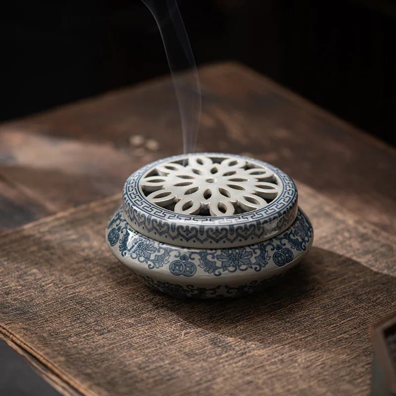 Bruciatore di incenso in porcellana blu e bianca – Ceramica in argilla antica, bruciatore per aromaterapia domestica, porta bastoncini di incenso creativo