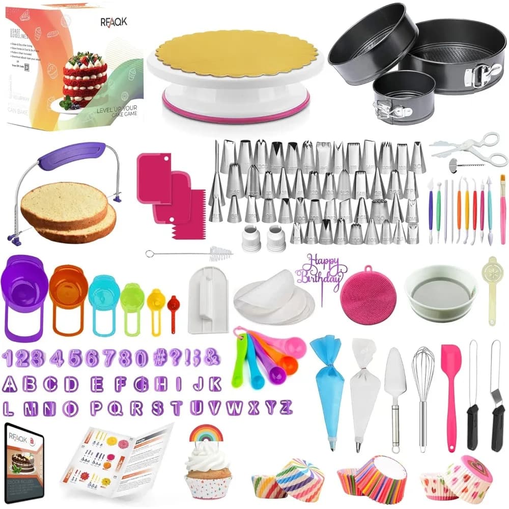 Cake Decorating Supplies Cake Decorating Kit with 3 Springform Cake Pans Set Cake Rotating Turntable Cake Decorating Tools