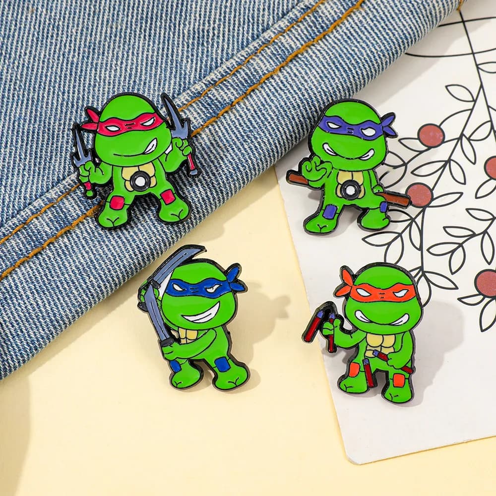 Tartarughe mutanti adolescenti Ninja Leonardo Michelangelo Spilla Set Anime Lega di smalto Pin Arti marziali Regalo per i fan Turtle Power
