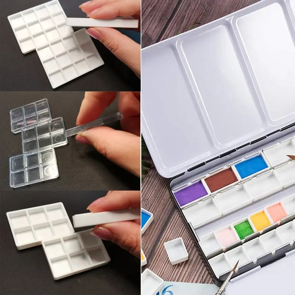 5/20/50pcs Plastic Pigment Box Mini Size Rectangle Paint Pans White Transparent Empty Half Tiny Pans DIY Watercolor Oil Painting