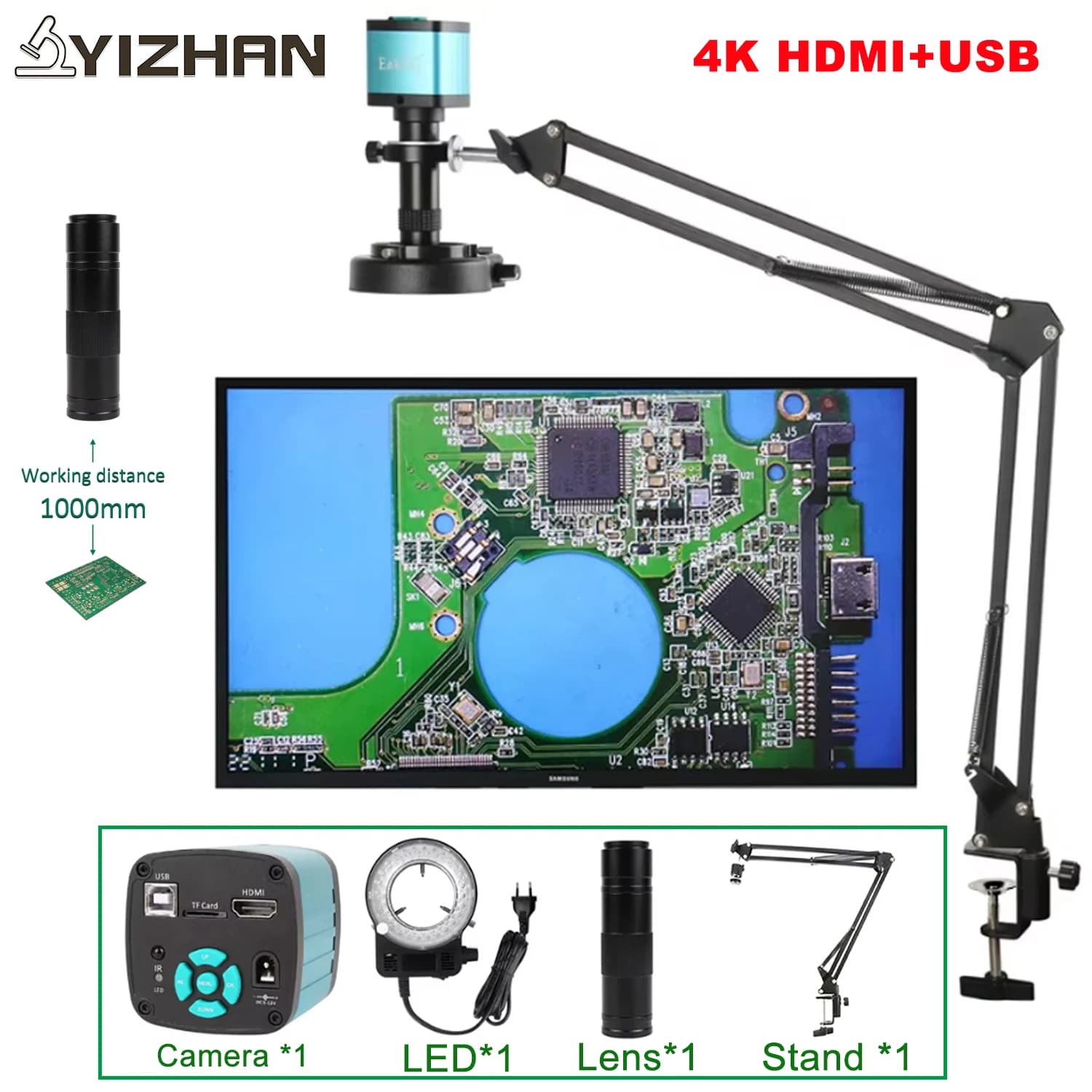 48MP 4K 1080P HDMI USB videocamera per microscopio industriale 150X Zoom C obiettivo di montaggio per acquisizione di immagini digitali 13MP VGA + HDMI fai da te