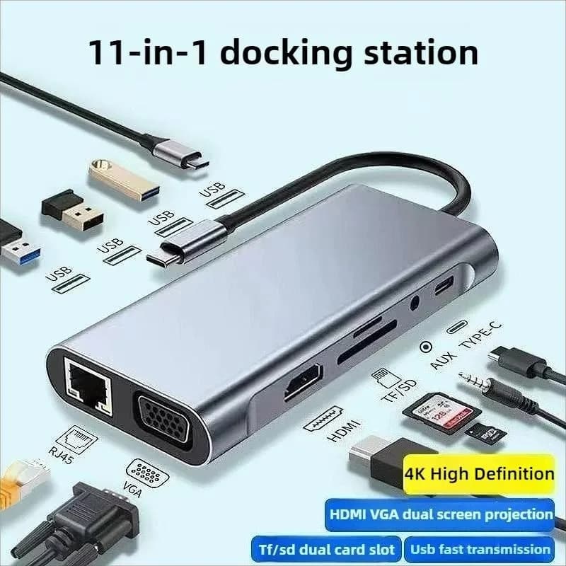 USB Hub C FC&EC, USB Adapter C 11 in 1 with HDMI/VGA 4K/Type C PD/RJ45/SD/TF card reader for MacBook Pro/Air M1 iPad