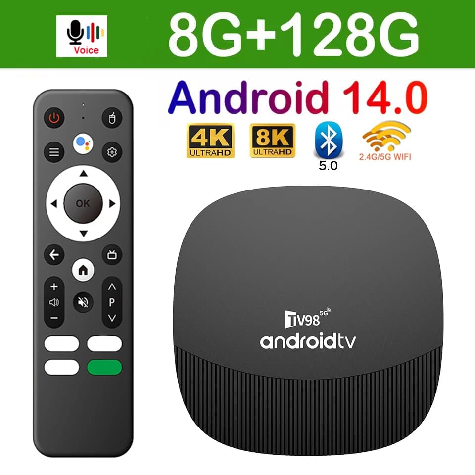 Android 14 TV Box 4G 5G Dual Wifi6 HD 8K BT5.0 TV98 ATV Max Plus Allwinner H313 Quad Core Voice Media Player 8G 128G Set Top Box