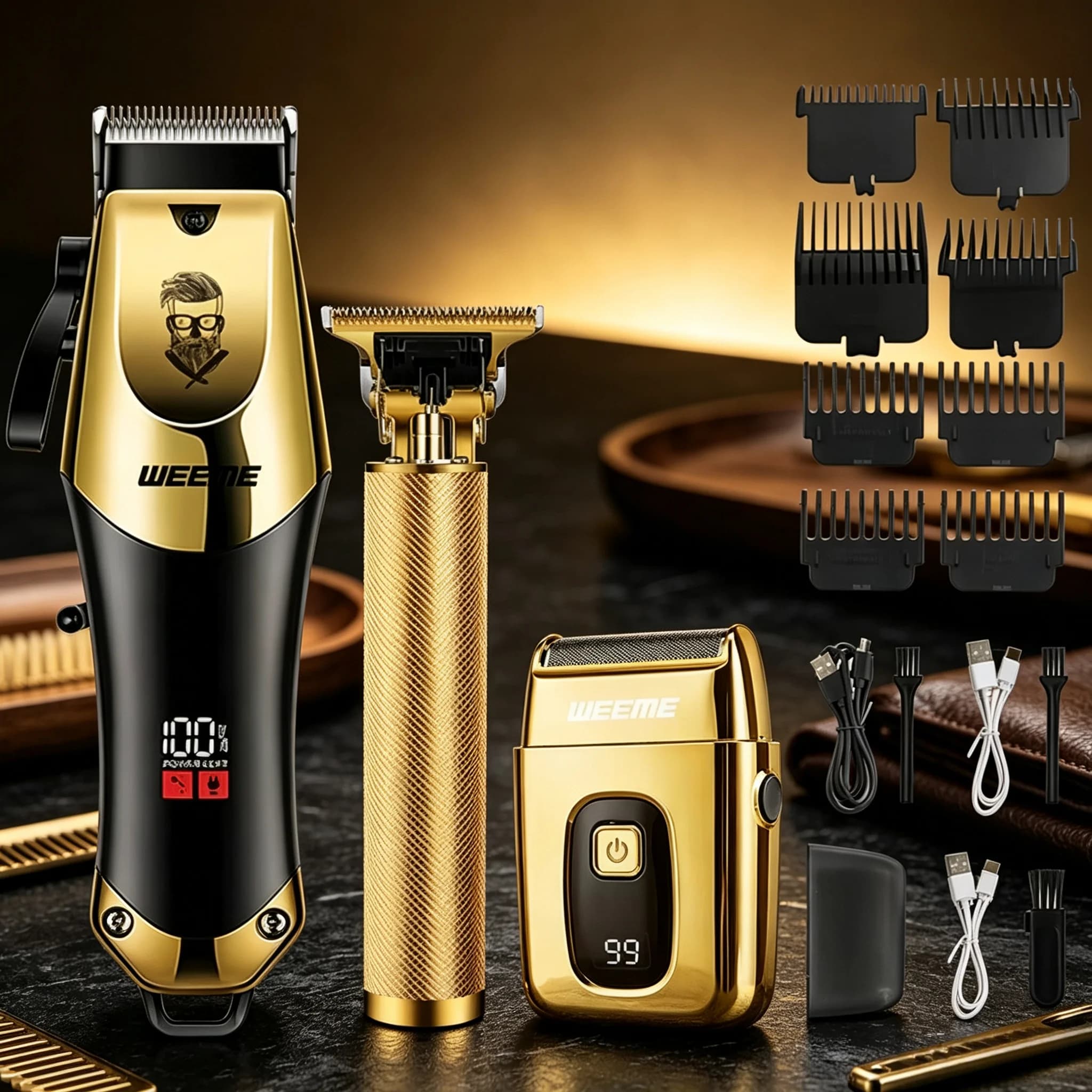 2026 T9 Vintage Men's Electric Hair Clipper Beard Trimmer/Rechargeable Hair Cutting Machine With Nose Hair Trimmer Kit