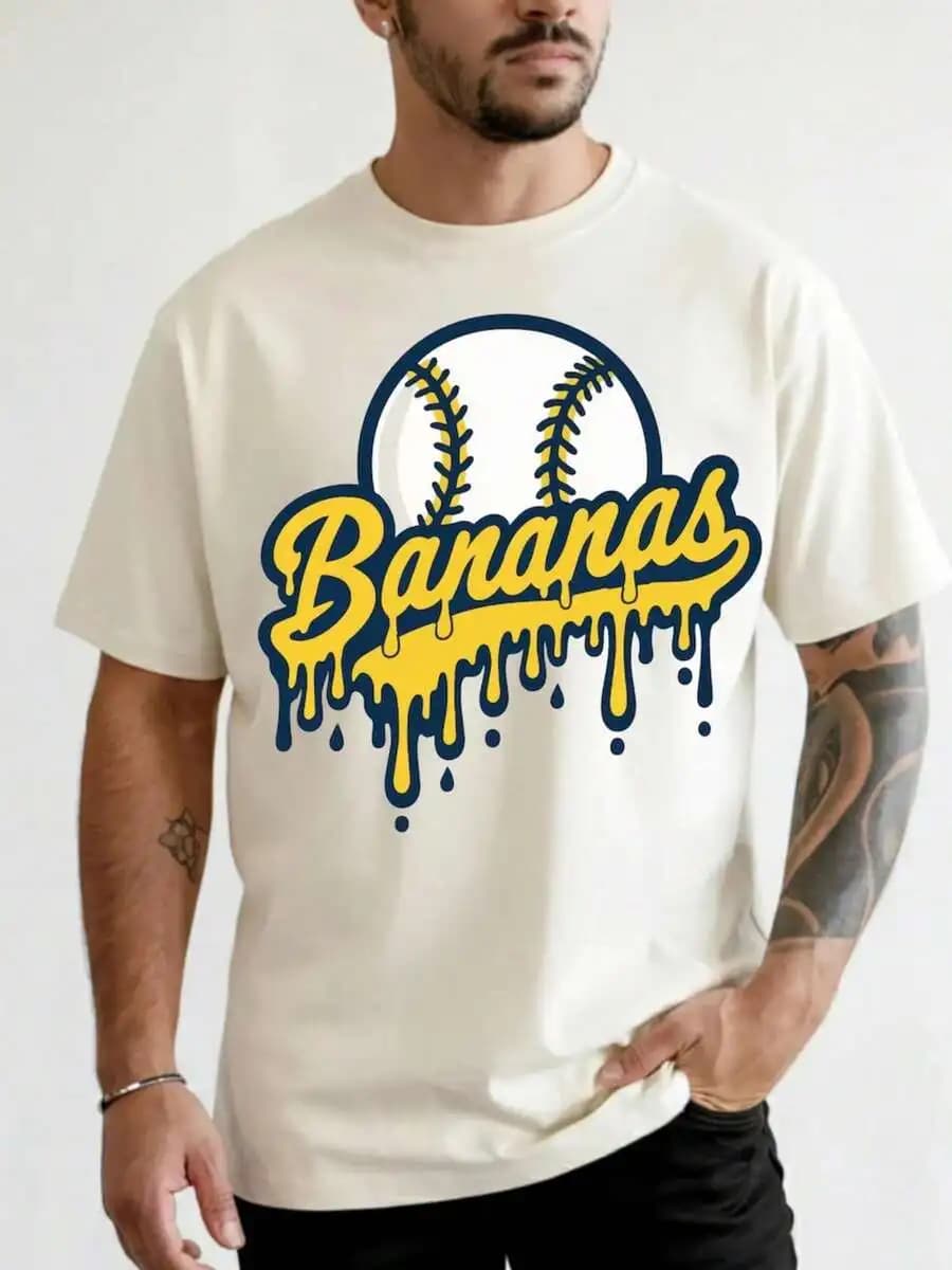 1 Pc Women's And Men's Let's Go Bananas Baseball Shirt, Funny Baseball Tee, Game Day Banana Outfit, Baseball Fan Gift Father's D