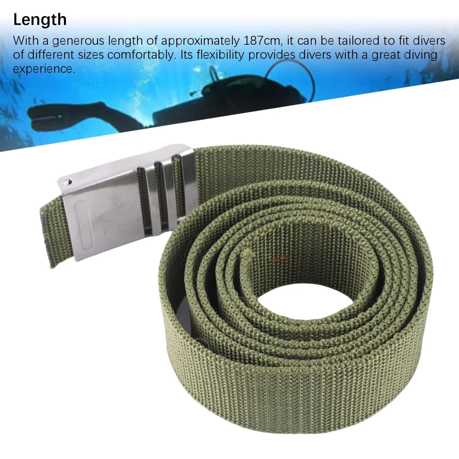 Cintura Porta Piombi da Immersione 187 cm in Nylon Rinforzato con Fibbia in Acciaio Inossidabile per Accessori Subacquei