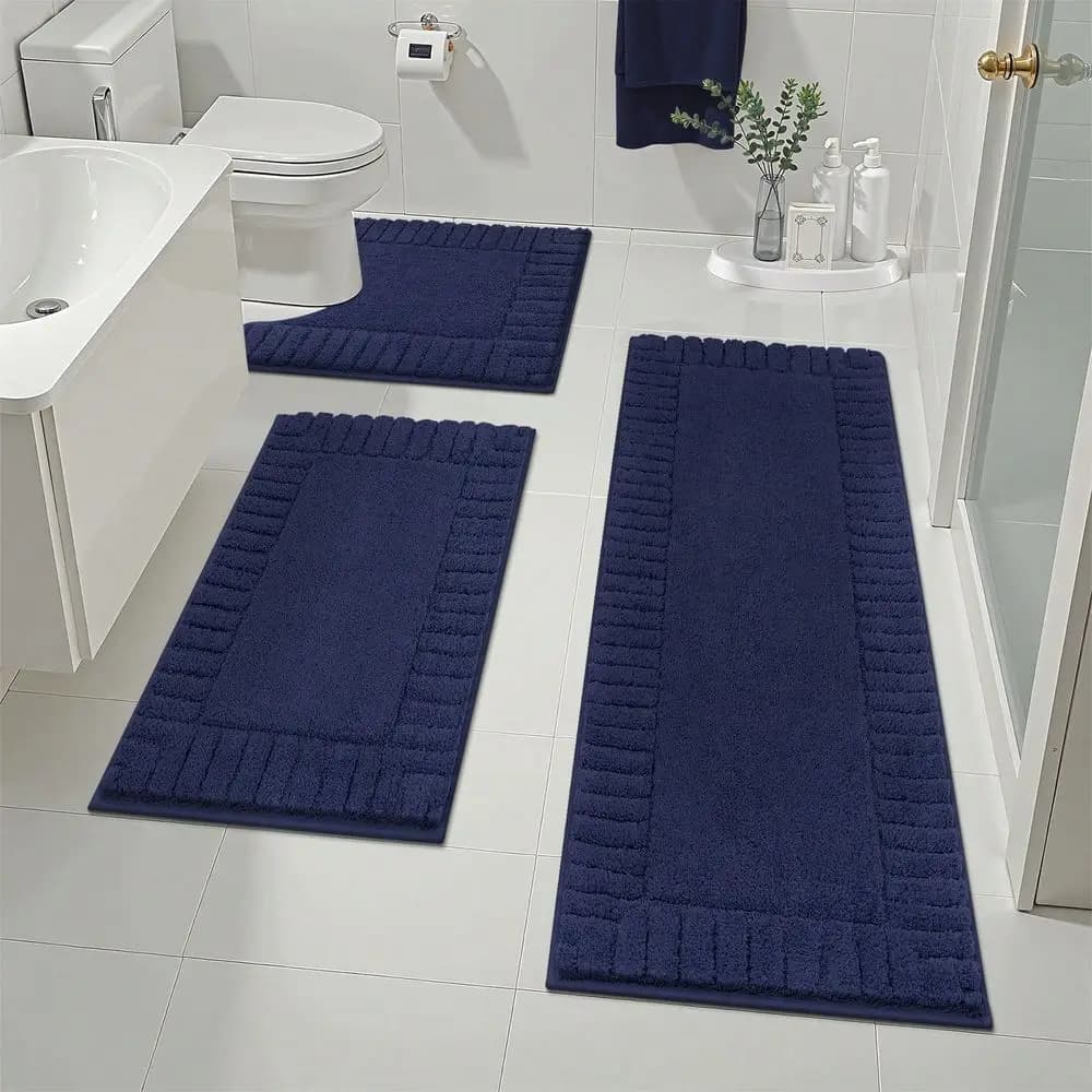 Set di 3 Tappetini da Bagno in Microfibra, Tappeti Shaggy Ultra Morbidi Antiscivolo, Set di Tappetini Assorbenti per Bagno con USA