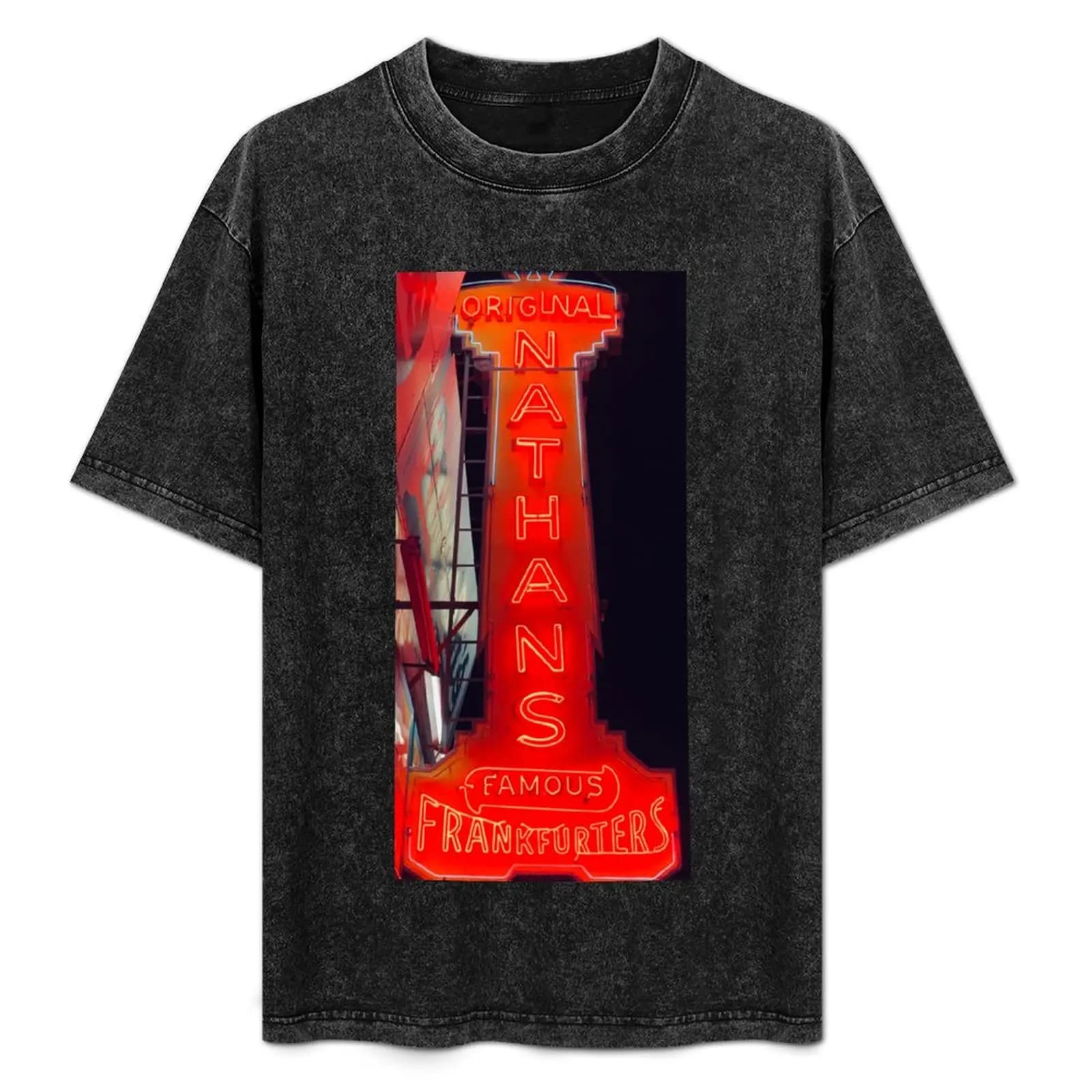 Insegna al Neon Originale di Nathan's Famous Hot Dogs. Coney Island. T-shirt Brooklyn, New York T-shirt casual da lavoro