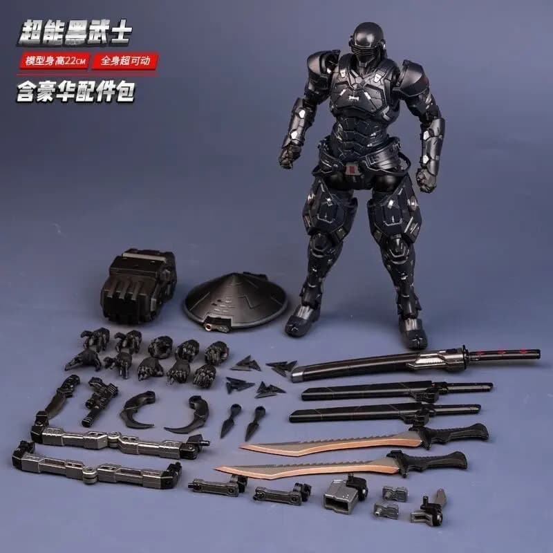 Disponibile - Action Figure Super Black Warrior SC001 Snake Eyes 22cm, Scala 1/10, Mecha Ninja Articolato, Modello Finito, Giocattolo da Collezione