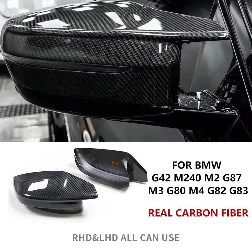 Dry Real Carbon Fiber Door Side Wing Rearview Mirror Cover For BMW 2 Serie G42 M240 M2 G87 M3 G80 M4 G82 G83 Side Caps Stick on