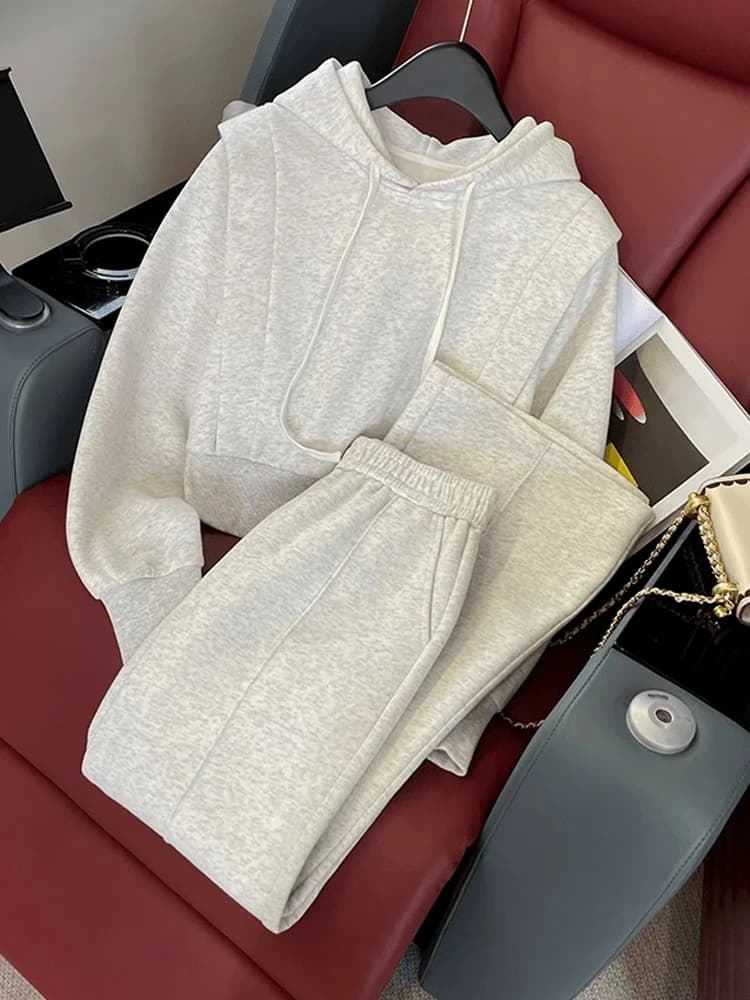 Completo Sportivo Casual da Donna alla Moda, Set Due Pezzi con Pantaloni Larghi e Felpa con Cappuccio a Maniche Lunghe, Abbigliamento Autunnale