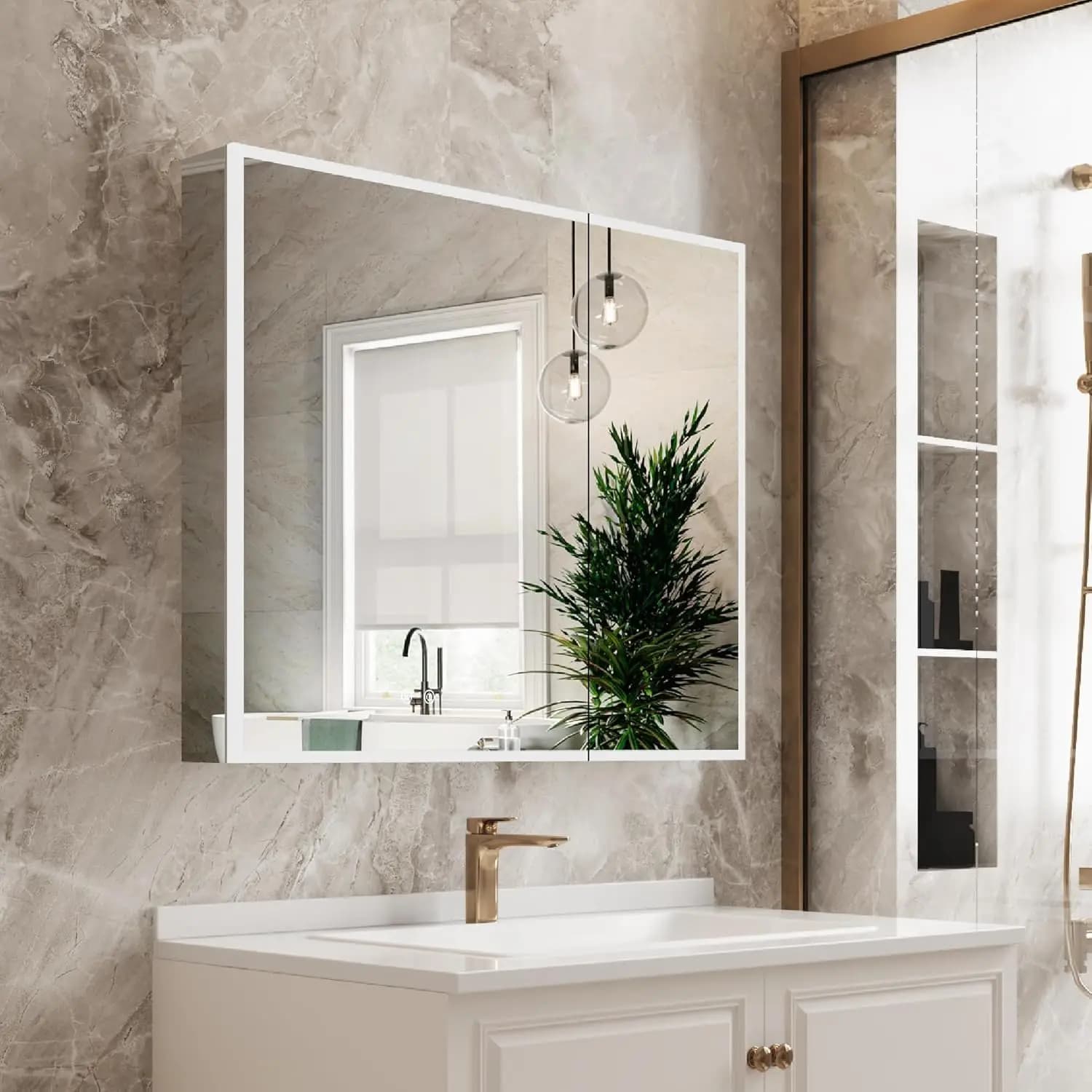Armadietto da Bagno a Specchio LED con Specchio Ingranditore 3X, Armadietto a Muro con Specchio Antiappannamento, Dimmerabile, Personalizzabile