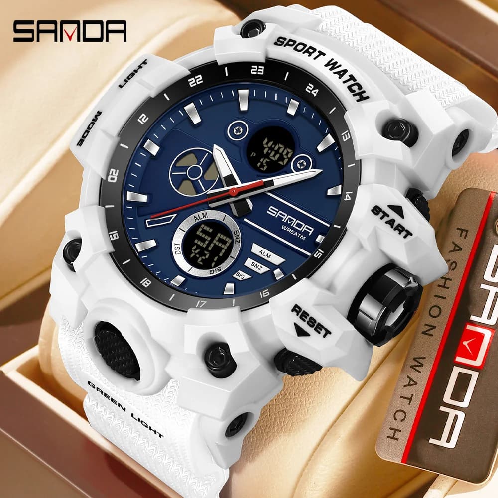 SANDA Nuovo Orologio Militare Classico da Uomo con Doppio Fuso Orario, Luminoso, Impermeabile, Cinturino in TPU, Cronografo, Orologio Sportivo da Polso Maschile